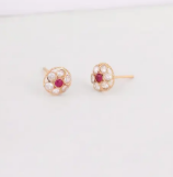 Simulated Ruby and Zircon Gold Earrings