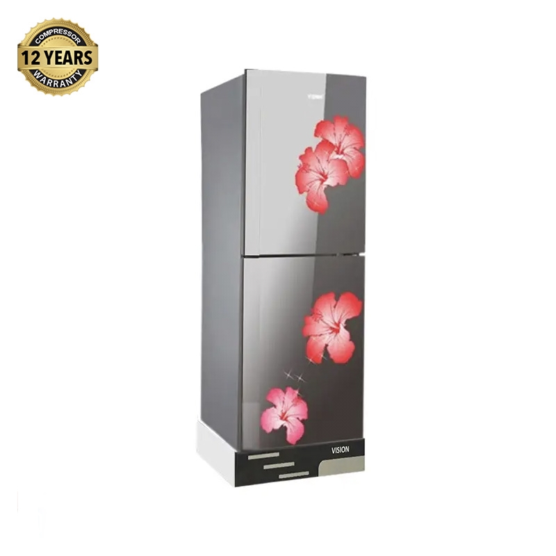 VISION Glass Door Refrigerator RE-238 Liter Mirror Jaba Flower Bottom Mount