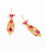 Simulated Ruby Gold Earring