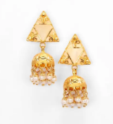White Pearl Gold Chandelier Earrings