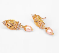 Pearl and Simulated Stone Gold Earrings