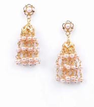 Pink Pearl Gold Chandelier Earrings