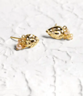 White Pearl Gold Ear Tops