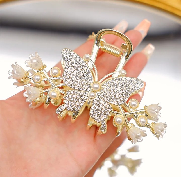 Korean Style Flower & Butterfly Hair Claw - Large Shark Clip with Tassel, Fashion Hair Accessories for Women