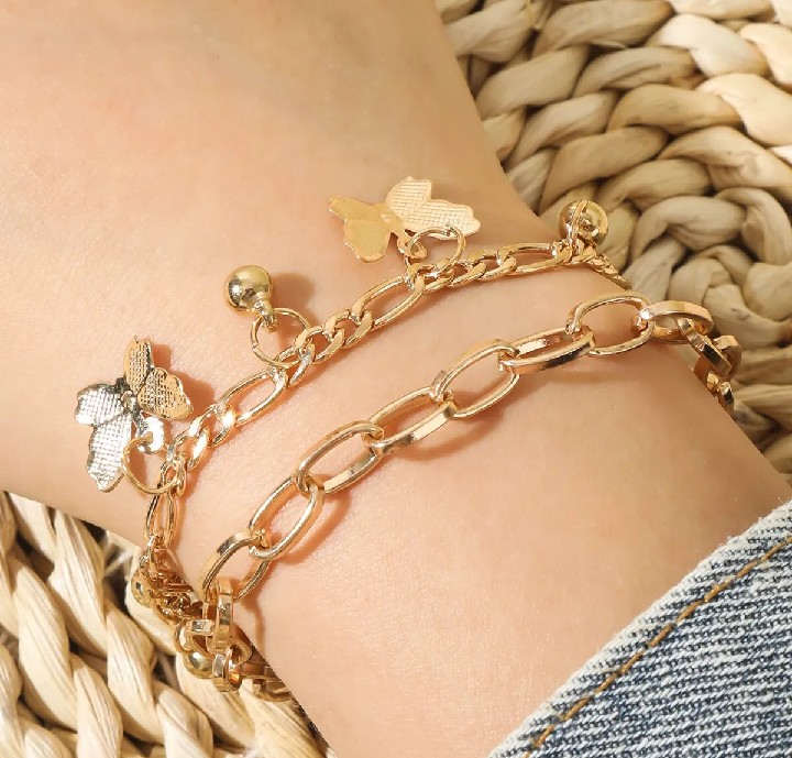 Butterfly Bracelet Woman Layered Girl Bracelets Tassel Fashion Clavicle Chain Lady Party Gold Color European Zinc Alloy Collare | Gold