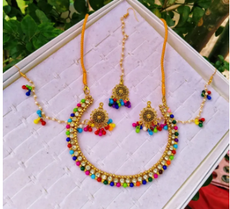 Bahubali Earrings Jhumka Kaner dul + tikli & nacklace set for Women - Ear Ring - Ear Ring - কানের দুল - Earrings For Girls