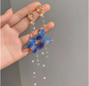 Romantic Long Butterfly Tassel Earrings for Women Delicate Blue Butterfly Pearl Dangle Earrings Wedding Party Jewelry Gift