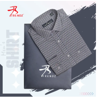 MENS SHIRT L/SLEEVE TRENDZ-Ash Print-Size:-Other: 15 1/2