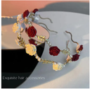 Ladies Elegant Rose Vine Headband Hair Accessories Headdress Girls Vintage Metal Flower Pearl Red White Rose Tiara Hairbands