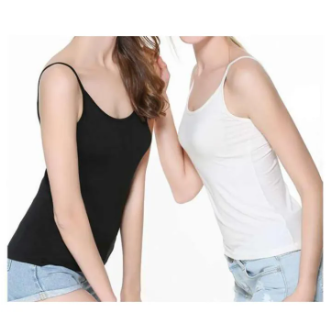 White & Black Cotton Camisole Slip with Adjustable Straps - Multicolor Pic