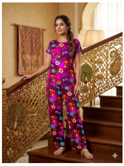 Woman Summer Wear Printed T-shirt and Trouser Set - Fashionable and Comfortable for All Seasons