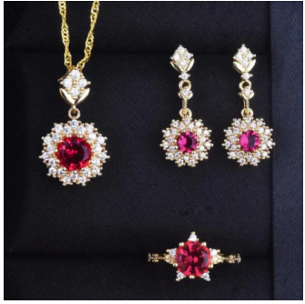 3Pcs Set - Red Earring, Finger Ring, Pendent All together in one set Jewellery set for girls and women