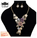 Carat Women Rhinestone Inlaid Hollow Leaf Flower Pendant Earrings Necklace Jewelry Set