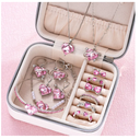 14 Pcs/Set Pink Crystal Jewelry Set for Women Y2k Kpop Cute Girl Heart Pendant Necklace Earring Bracelet Ring Trendy Jewelry New-Metal color Pink No box