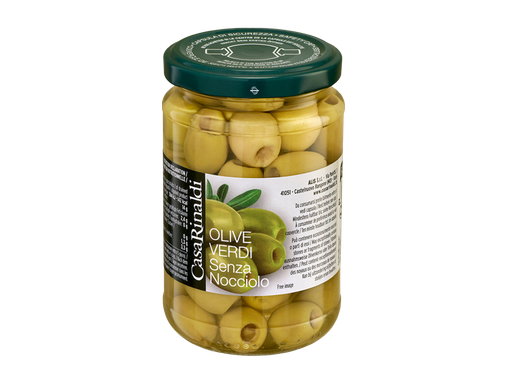 Pitted green olives in brine